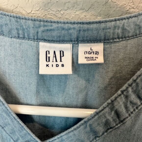 NWT Girl’s Gap Kids Blue Denim Tiered Cotton Puff Sleeve Dress - Size L - Picture 7 of 8